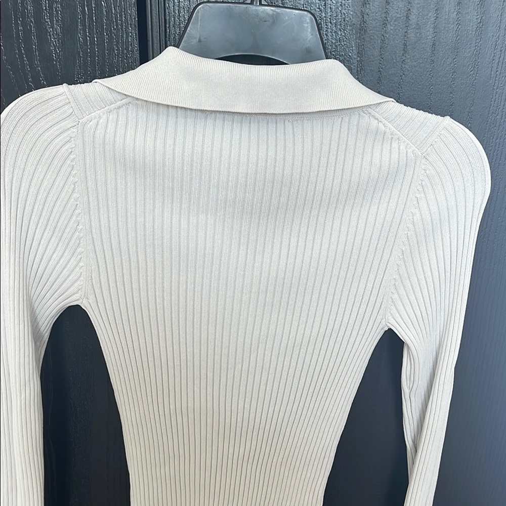 Zara Cream Ribbed Collared Top - Picture 4 of 4